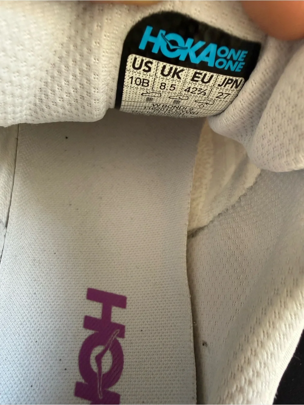 Hoka Bondi 9 Women size 10  White Running Shoes with Blue-to-Purple Accent